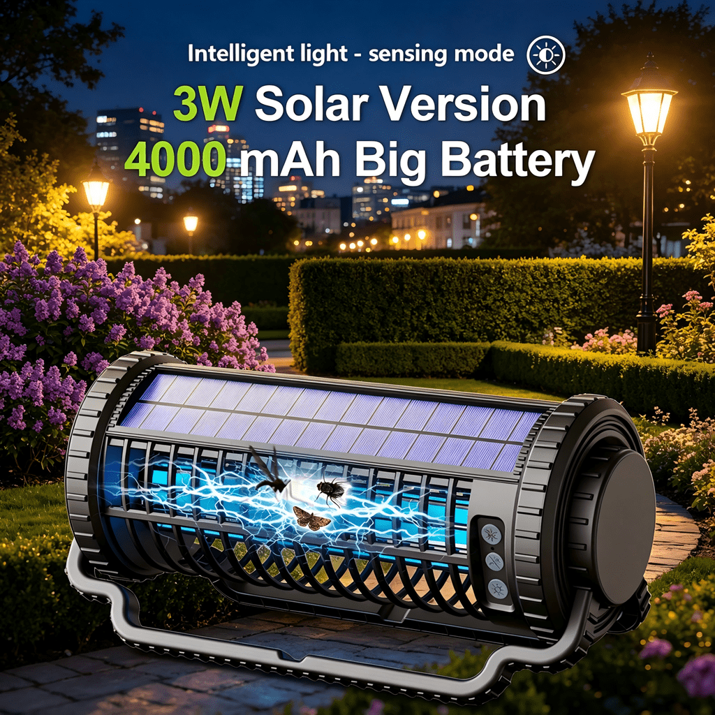 Solar Bug Zapper Outdoor Waterproof, Portable Rechargeable Mosquitoes Killer Lamp, Electric Fly Zapper for Home, Patio, Backyard, Camping