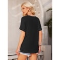 thumbnail image 4 of Women's V Neck T Shirts Casual Rolled Short Sleeve Side Split Summer Tops Loose Fit, 4 of 5