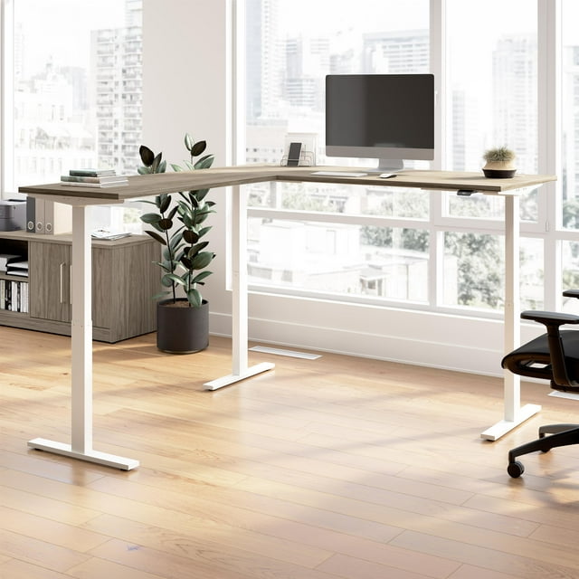 Move 60 Series 72W L Shaped Standing Desk in Modern Hickory - Engineered Wood