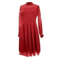 thumbnail image 4 of Glisme Girls Dresses Color Contrast Mesh Long Sleeve Red Sundress Size 14 Years, 4 of 4