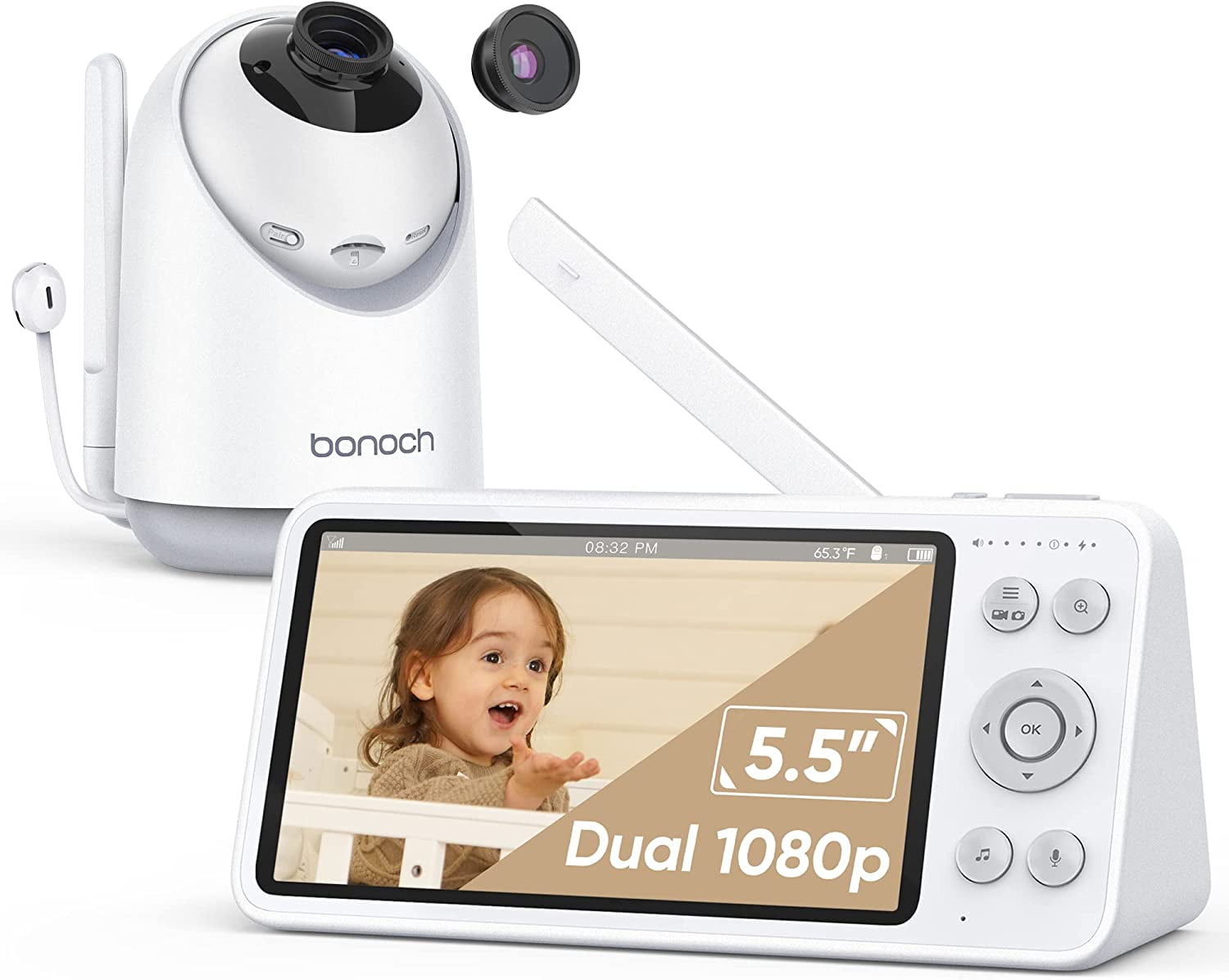 BONOCH Video Baby Monitor No WiFi, Local Storage+Playback, 1080p HD Camera&Display,Motion&Sound