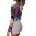 thumbnail image 3 of VISgogo Blusa de manga larga para mujer, con volantes estampados a rayas, decoración frontal con lazo, estilo cárdigan, tops casuales de estilo simple VISgogo  moda, 3 of 7