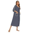 thumbnail image 4 of maskred Robe de Nuit Femme Polyester Col Rond Manches Longues Double Poche Respirante Automne Hiver Robe de Maison Vêtements de Nuit Bleu Foncé S, 4 of 6