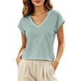 thumbnail image 3 of Womens Summer Tops Cap Short Sleeve Crop V Neck T Shirts Boxy Casual Basic Summer Tee(Light Blue,M), 3 of 4