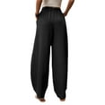 thumbnail image 3 of Liacowi Women Linen Pants Summer Casual Loose Elastic High Waist Wide Leg Palazzo Lounge Trousers Solid Color Capri Pants with Pocket, 3 of 6