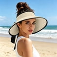 thumbnail image 7 of TFEOQRY Women's Straw Sun Visor Hat with Bow Back Detail UV Protection Wide Brim Summer Beach Ponytail Hat, 7 of 7