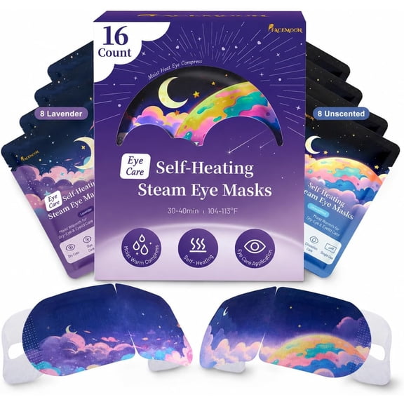 Steam Eye Masks for Stye, Self-Heating Warm Compress, Steam Mask for Sleep Lavender 16 packs, Warm Eye Compress for Women, Disposable Moist Heat for Dry Eye Relief, Stye Eye Treatment, Spa, Travel