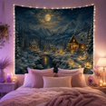 thumbnail image 2 of Winter Village Cabin by Moonlit River with Lanterns, Peaceful Rustic for Nature Lovers, Rustic Cabin Decor Christmas Gift Tapestry Wall Hanging for Living Room, Bedroom and Cabin, 2 of 7