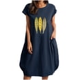 thumbnail image 4 of Fankiway Robe Unie à Manches Courtes Col Rond Imprimée avec Poches Robe Midi Grande Taille pour Femmes Rondes Printemps 3826, 4 of 4