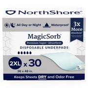 NorthShore MagicSorb Super-Absorbent Disposable Underpads, 36 x 48, Case/30 (5/6s)