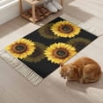 thumbnail image 5 of Area Rug with Tassels 2' x 3', Rustic Watercolor Sunflower on Black Kitchen Runner Rug for Hallway Bedroom Throw Rugs, Farmhouse Floral Art Soft Door Mat for Bathroom Entrance Living Room, 5 of 9