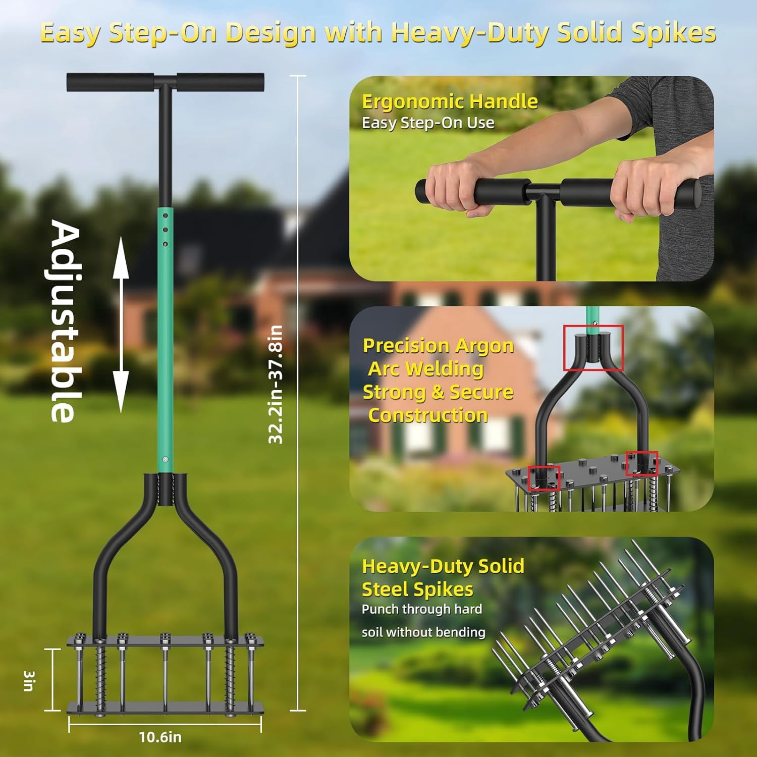 Lawn Aerator Tool, 15 Spike for Compacted Soil, Heavy Duty Yard with Foot Plate, Grass & Soil Care, Easy-to-Use Hand Small