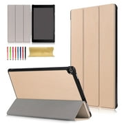 Fire HD 10 (7th Generation, 2017 Release), Goodest Ultra Slim Fit PU Leather Protective Case Cover with Smart Auto Sleep/Wake Function for Amazon Fire HD 10.1 inch Tablet, Gold