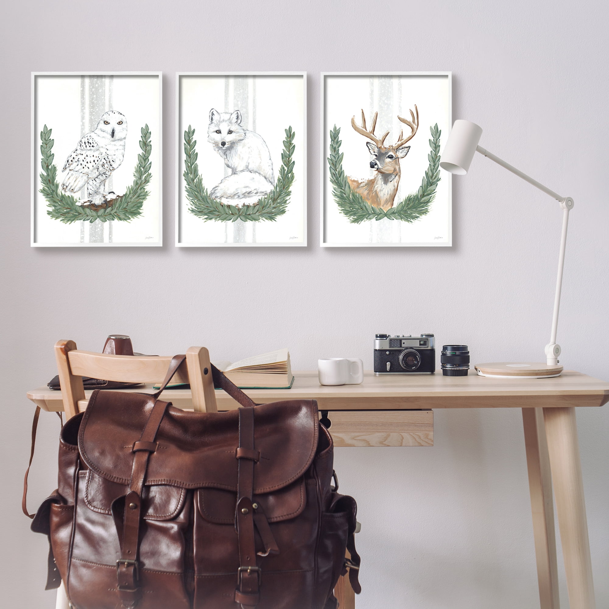 Stupell Industries Arctic Animals Botanical Leaves Portrait Snowy Owl Deer Fox , 16 x 20, Design by Sara Baker