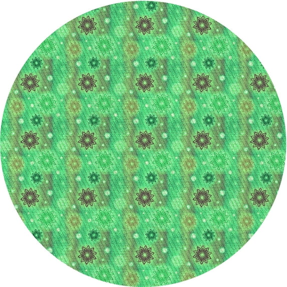 Ahgly Company Machine Washable Indoor Round Transitional Neon Green Area Rugs, 5' Round