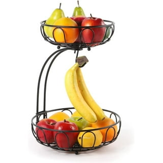 Auledio 2 Tier Metal Fruit Vegetable Basket with Banana Hanger, Detachable  Holder for Kitchen Counter, White 