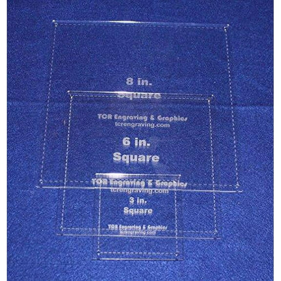 3 Piece Square w/Seam Quilting Templates Set -3",6", 8" Clear Acrylic 1/8"