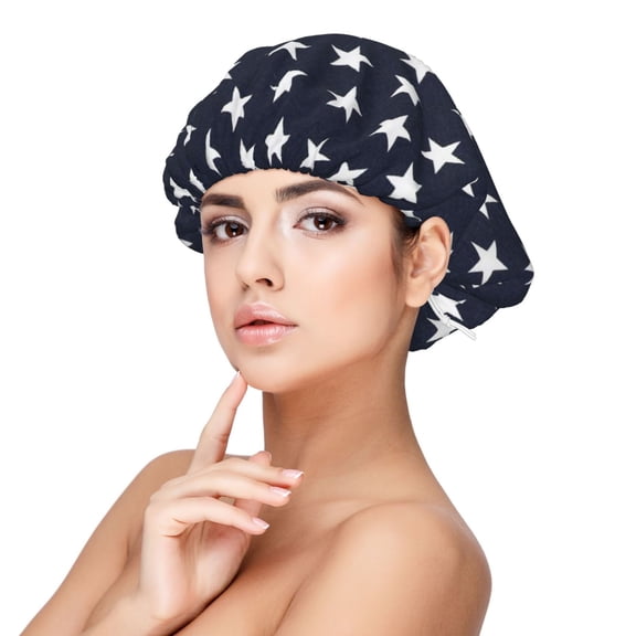 Stars Navy Blue White Sleep Cap Satin Bonnet Sleeping Hat Soft Elastic Night Hair Cover For Women