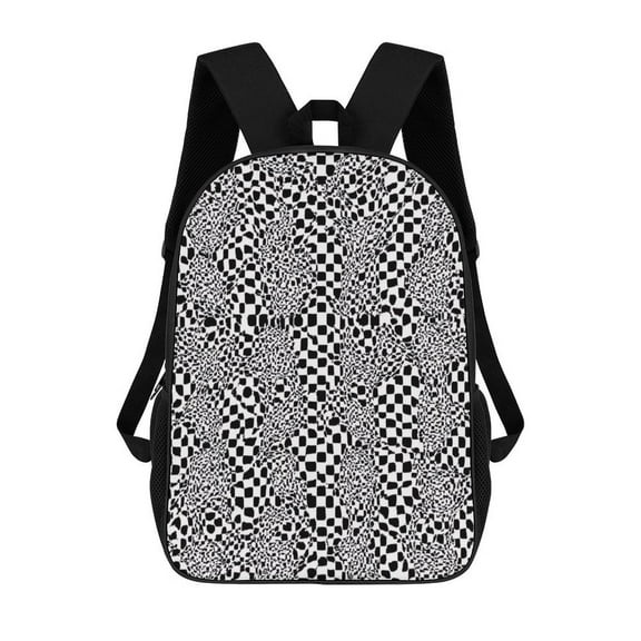 Black And White Checkered Floral Pattern 17in Backpack 3D Print Student Large Capacity