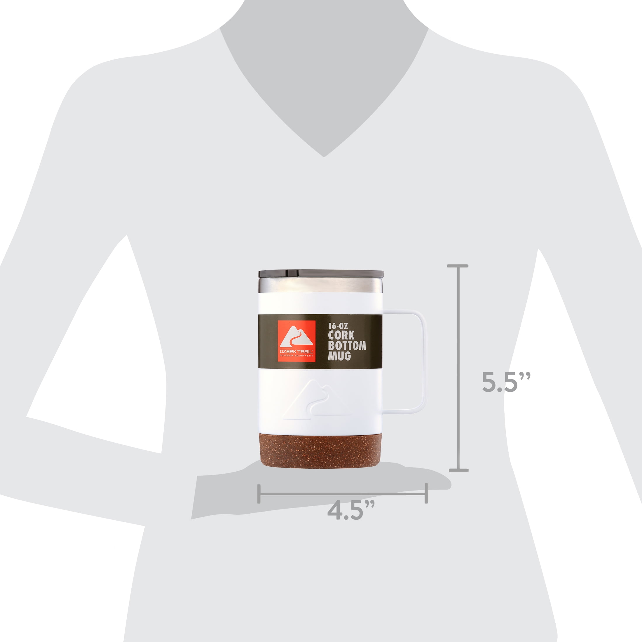 Ozark Trail PL 16oz Cork Mug, 1 Piece, White, OZARK TRAIL PL 16OZ SS CORK MUG