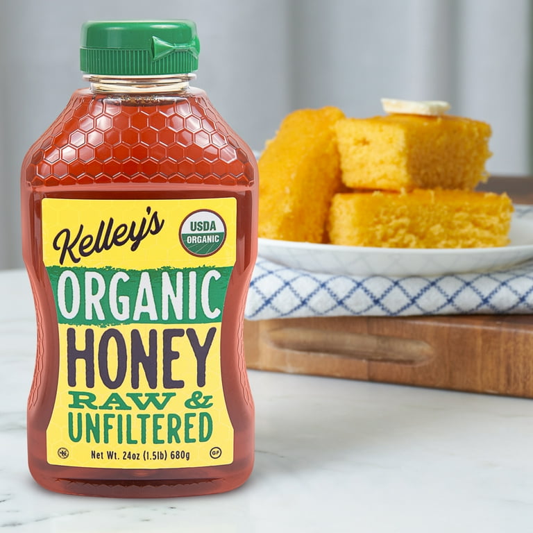 Kelleys Honey Farms Organic 24oz Raw Unfiltered Honey, Squeeze
