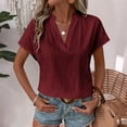 thumbnail image 6 of GUACER Womens Short Sleeve Tops Trendy Cotton Linen V Neck Relaxed Fit Casual T Shirts, 6 of 8
