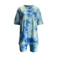 thumbnail image 3 of ibiyuan Travel Outfits For Women 2 Piece Sets Women's Fashion Gradient Tie Dye Print Loose Streetwear Tshirt and Tight Shorts Two Piece Casual Summer Outfit Set, 3 of 5