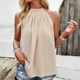 thumbnail image 5 of YYDGH Womens Summer Halter Neck Tank Tops Pleated Front Frill Mock Neck Shirts Sleeveless Dressy Casual Blouses Khaki XL, 5 of 7