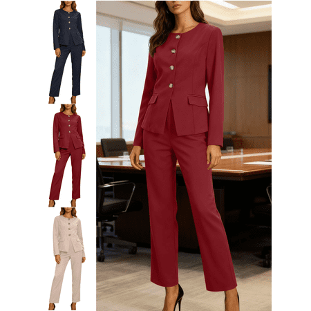 Mifsaly Suit Sets Women 2 Piece Outfits Business Casual Matching Clothes Long Sleeve Lapel Collar Dress Shirt with Pockets formal Suit Trousers Breathable Wide Leg Pants Ladies Office Workwear