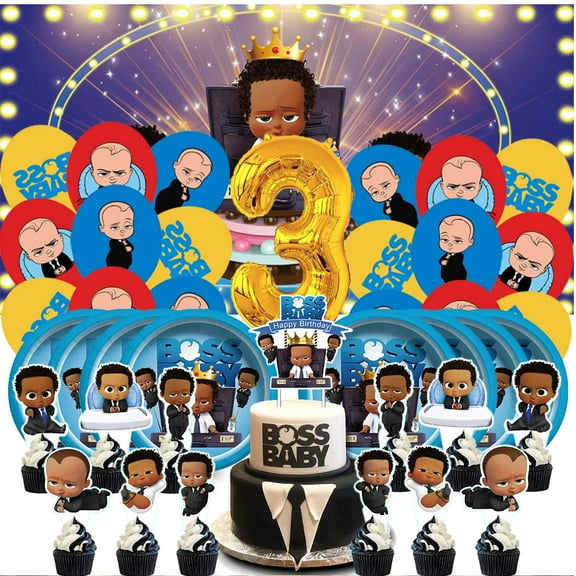 Boss Baby Africa Boy Balloons Party Supplies 3rd Decor Tableware Birthday Cake Topper Decorations Banner Backdrop