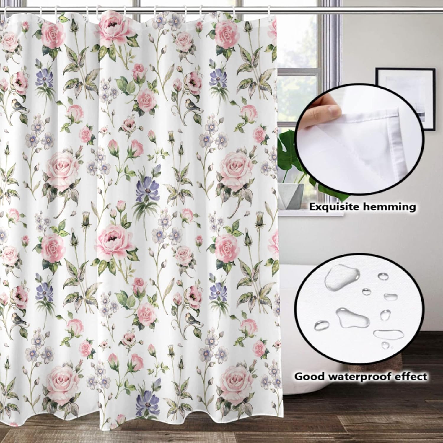 Retro Flower Vintage Rose Floral Shower Curtain Wildflowers Washable Waterproof Fabric Bath Curtains Set for Bathroom with 12 Hooks Decor Art - 72"X72"