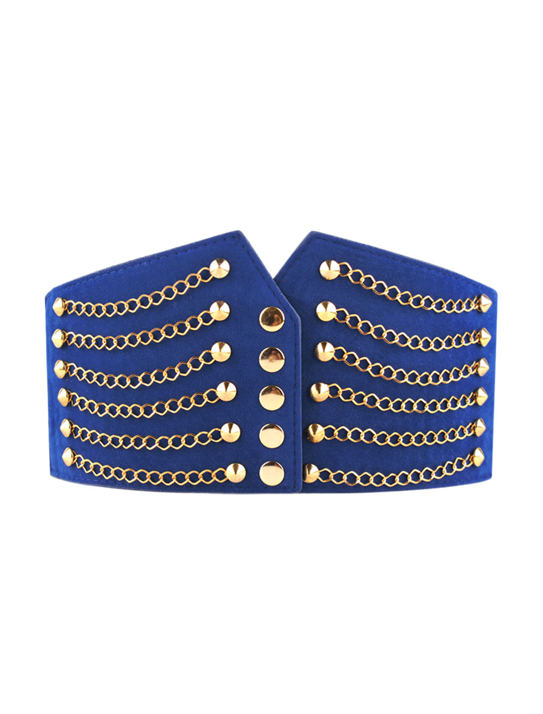 Lady Rivet Chains Decor Snap Button Fastener PU Cinch Belt 64cm Length