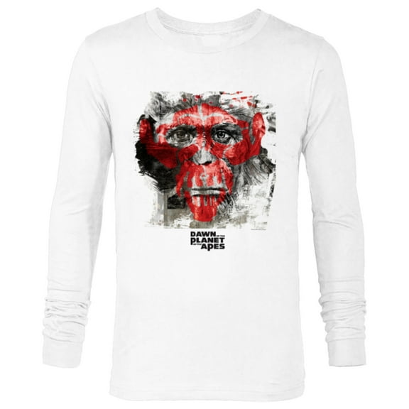 Dawn of the Planet of the Apes Caesar Face and Red Ape Skull - Long Sleeve T-Shirt for Men - Customized-White
