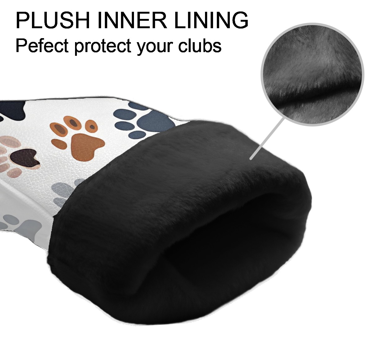 Golf Club Covers, White PawPrint Premium PU Leather Driver Hybrid Putter Head Covers with Velvet Lining, Waterproof Golf Gifts for Men Women