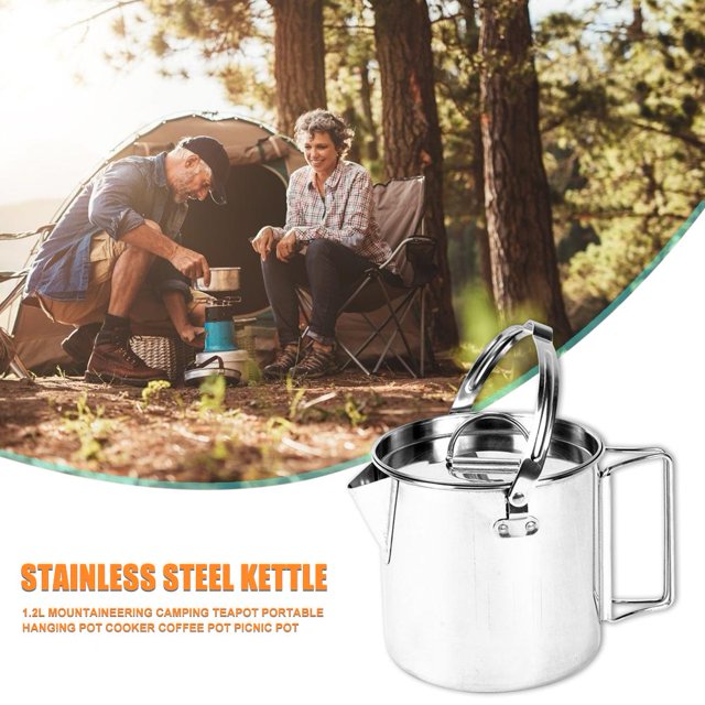 Hervidor de cocina para acampar Tetera de picnic para campamento de acero inoxidable de 1 2 l tetera de cocina para senderismo al aire libre con tapa Barbie Nuevos Originales