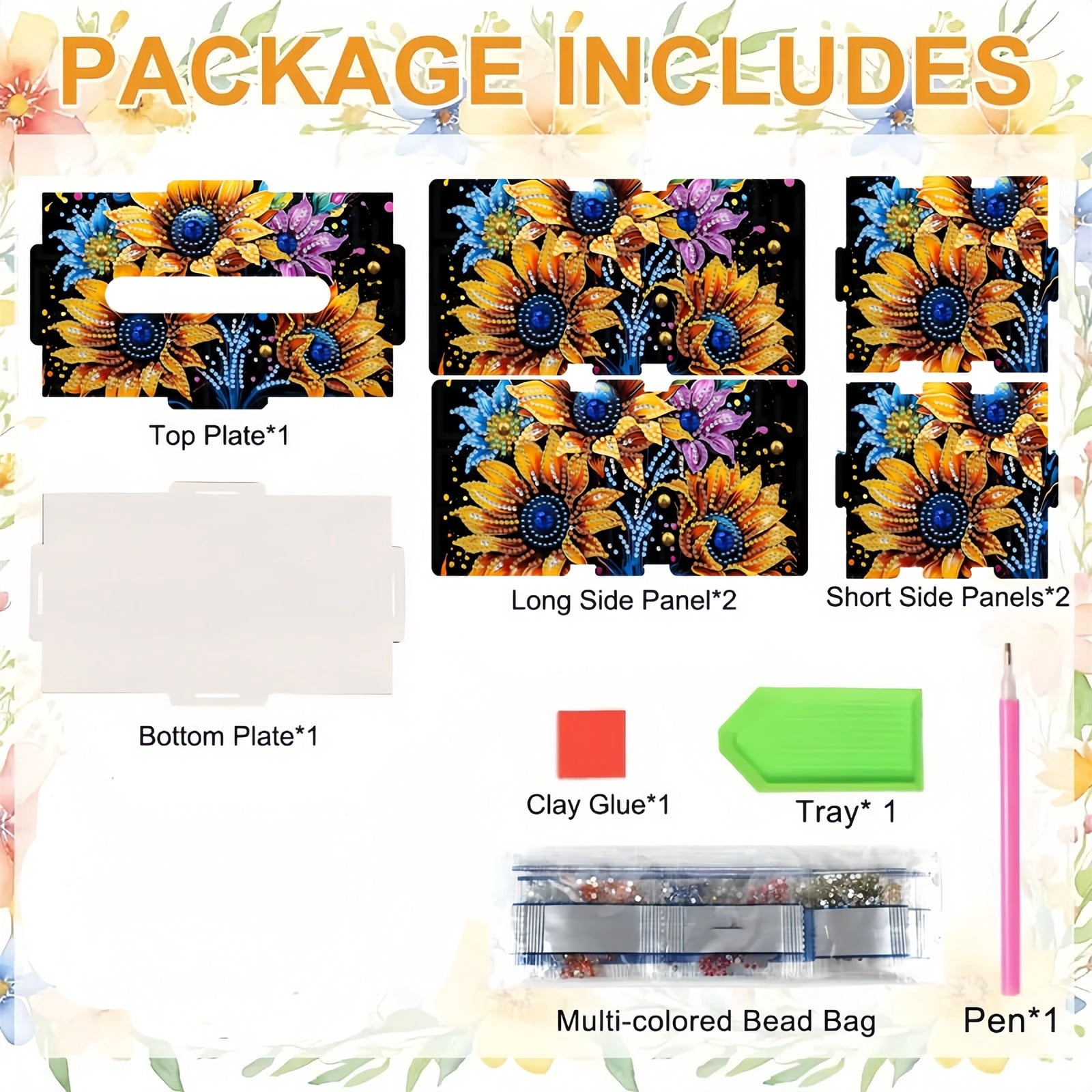 FLOPESN DIY Diamond Art Painting Wooden Assembly Paper Box, 8.86*5.31in, Creative Design Table Decor Rectangular Paper Towel Storage Box-Sunflower