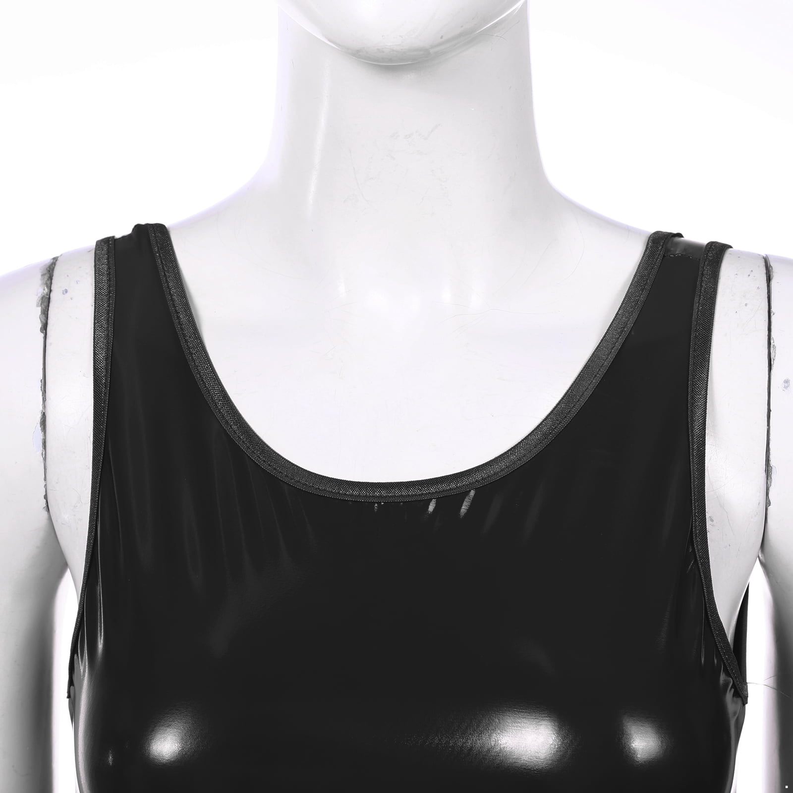 iEFiEL Womens High Cut Patent Leather Bodysuit Crotchless Wet Look