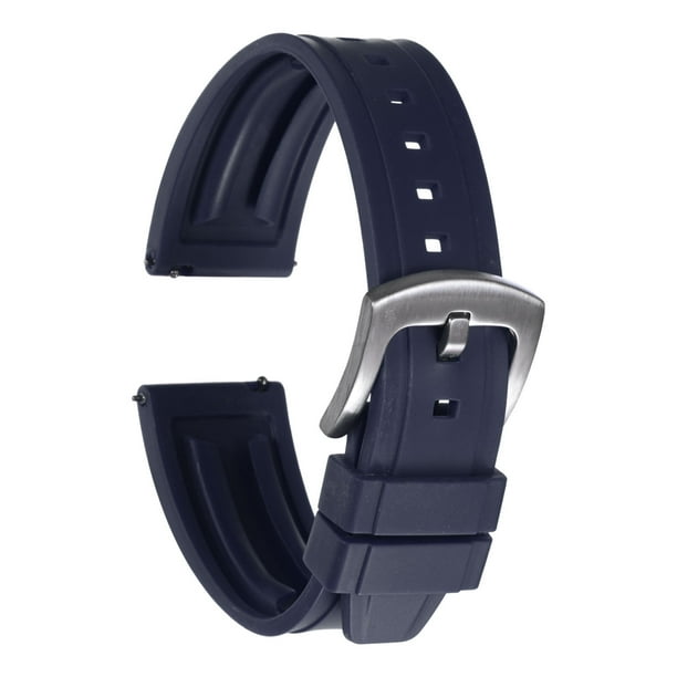 Correas de reloj Uxcell 20mm Correa de caucho de liberación rápida Correa azul hebilla plateada
