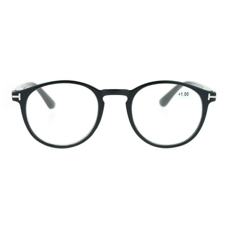 Unisex +1.0 Retro Keyhole Style Round Horn Rim Reading Glasses Shiny Black