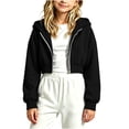 thumbnail image 2 of JOANKDMI Teen Girls Cropped Zip Up Hoodie Long Sleeve Hooded Sweatshirt Fall Y2K Fashion Drop Shoulder Basic Casual Outerwear Active Jacket Tops for Kids Youth Athletic Wear, 2 of 6