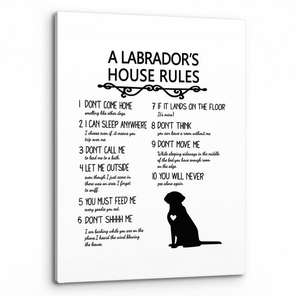 A Labrador's House Rules Wall-Art, Funny Labrador Dog Quote Print Framed Canvas Painting Artwork Home Bedroom Living Room Girls Room Decor