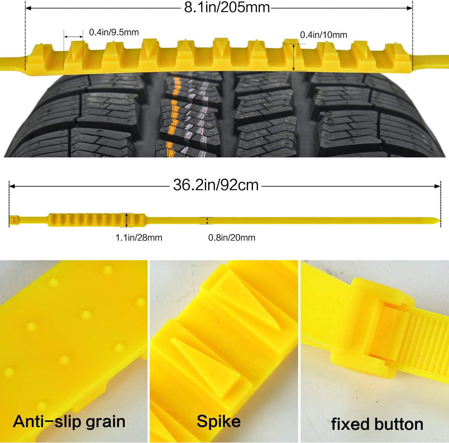 DZS Elec 10pcs Universal Snow Tire Chain 20x900mm Anti-Skid Tie Mud Land Extrication Chain for Winter Driving Muddy Road 