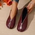 thumbnail image 2 of Women's Wide Width Front-Zip Loafers, Faux Leather Round Toe Flat Casual Dress Shoes for All Seasons, Black/White/Burgundy, 2 of 10