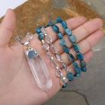 thumbnail image 4 of K-KED Natural Clear Quartz Point Pendant Blue Apatite Beads Knot Handmade Necklace-40 inch, 4 of 6