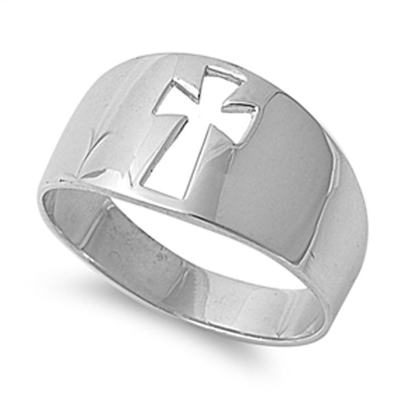 Sac Silver Wide Cutout Cross Christian Purity Ring New .925 Sterling Silver Band Size 9