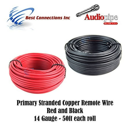 14 GAUGE WIRE RED & BLACK POWER GROUND 50 FT EACH PRIMARY STRANDED COPPER (Best Gauge Wire For Battery Relocation)