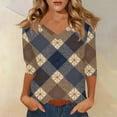 thumbnail image 2 of Women's T Shirt Print 3/4 Sleeve Daily Weekend Fashion Basic V- Neck Regular Top Dark Blue M, 2 of 5