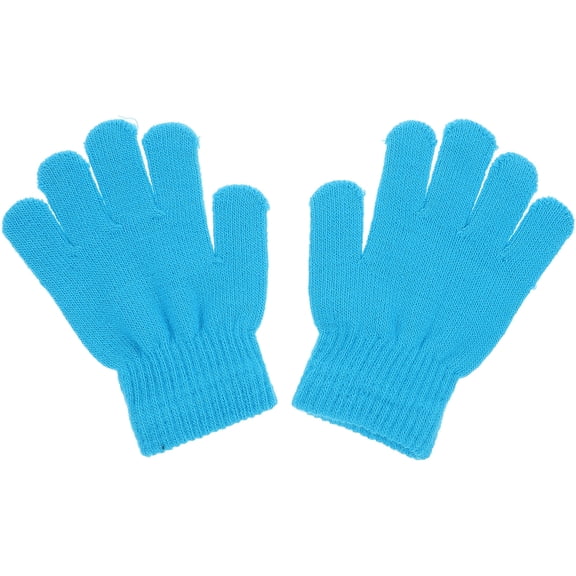 Masteelf Knitted Kids Gloves for Winter Use Blue Full Finger Gloves Stretchy Knit Fits Kids Ages 412 Years