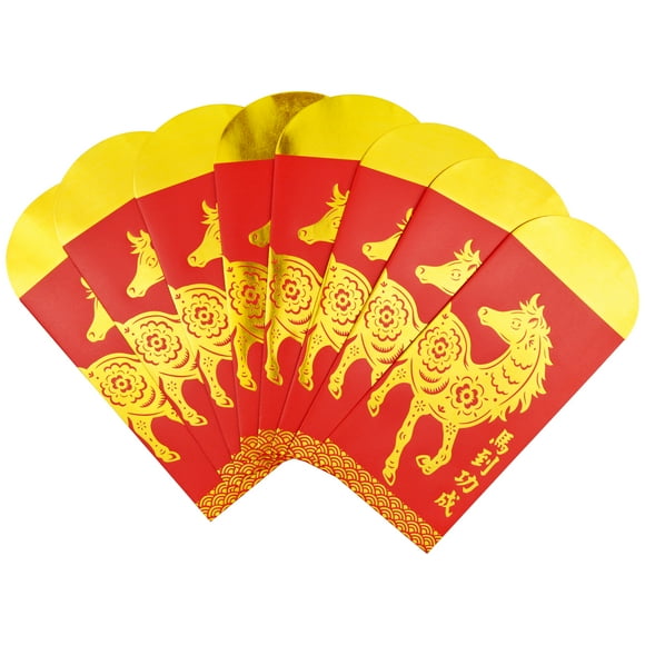 Chinese New Year Large Horse Design Packet, Color: Red, Size: 3.75" x 7", 8 Count, Brand: Way To Celebrate, Decoration