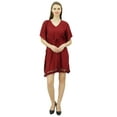 thumbnail image 5 of Bimba Women's V-Neck Tassel Kaftan Short Drawstring Waist Caftan Beachwear Coverup Dress, 5 of 9